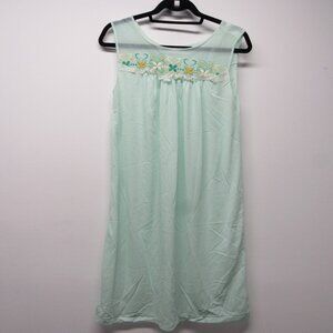Vintage 60s Philmaid Nylon Aqua Green Embroidered Shift Gown Nightie sz M 💰